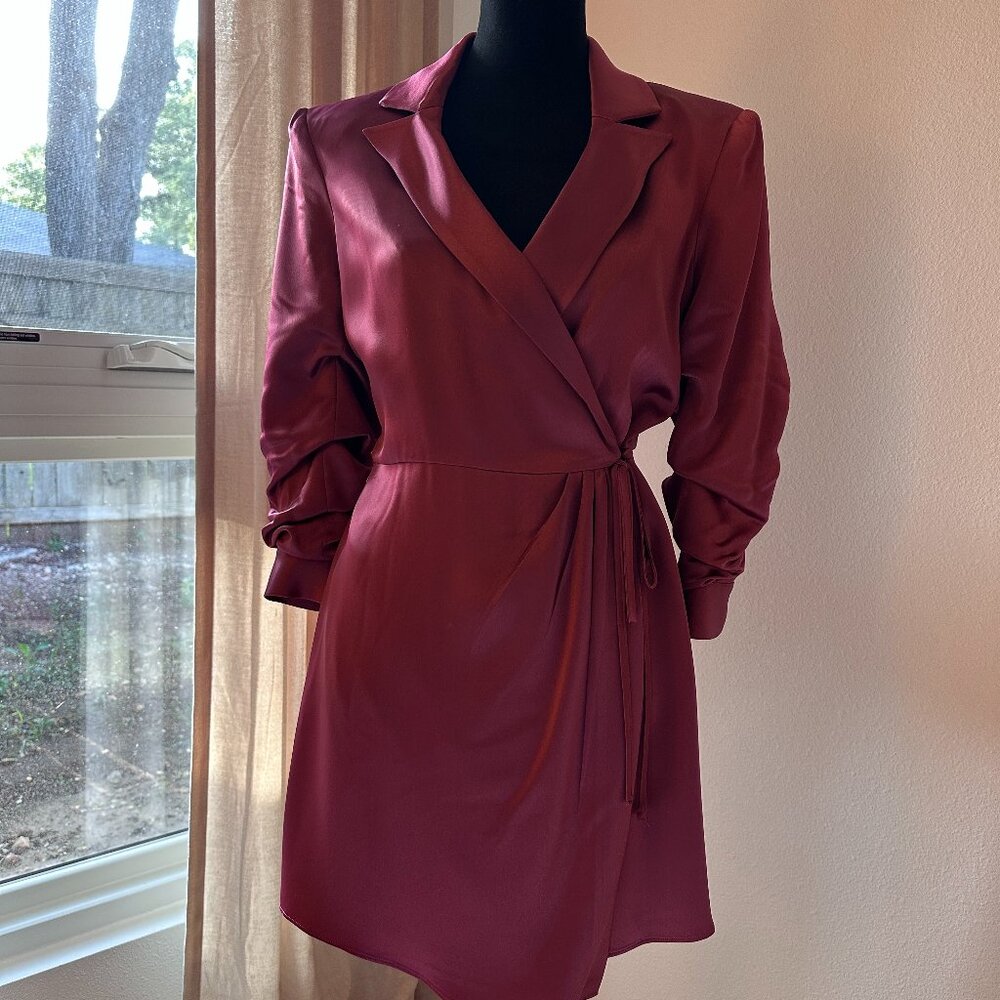 Cinq à Sept Women's Pink Satin Scrunched Sleeve Side Tie Sabina Dress Size 2
